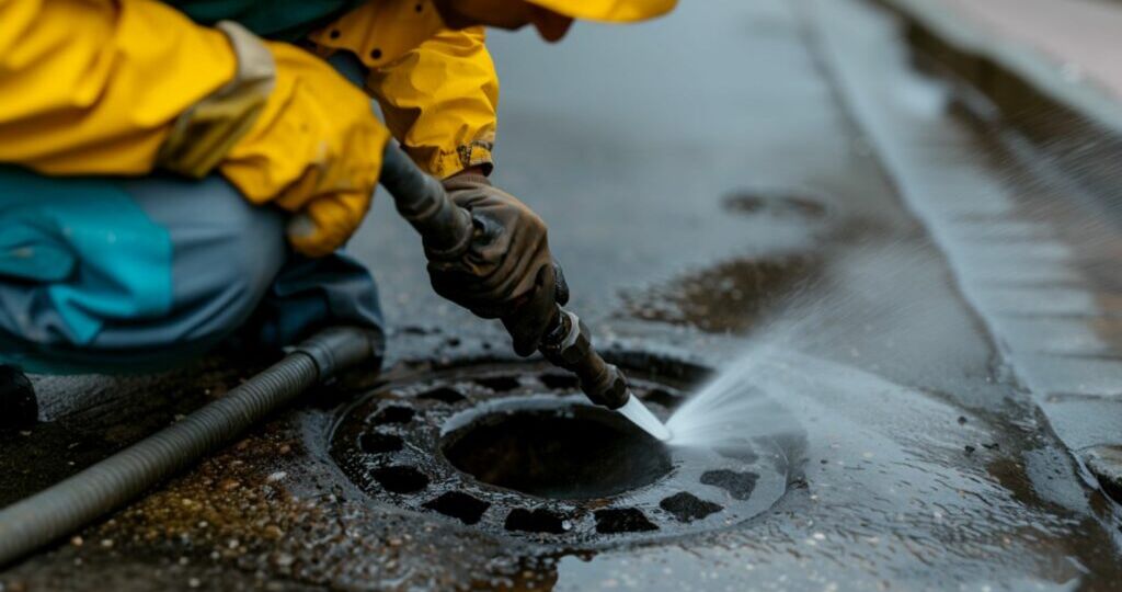 professional plumber performing hydro jetting drain cleaning Chattanooga TN